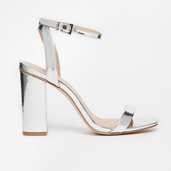 ASOS Hermione Silver Mirror Block Heel Sandals - Picture 3 of 11